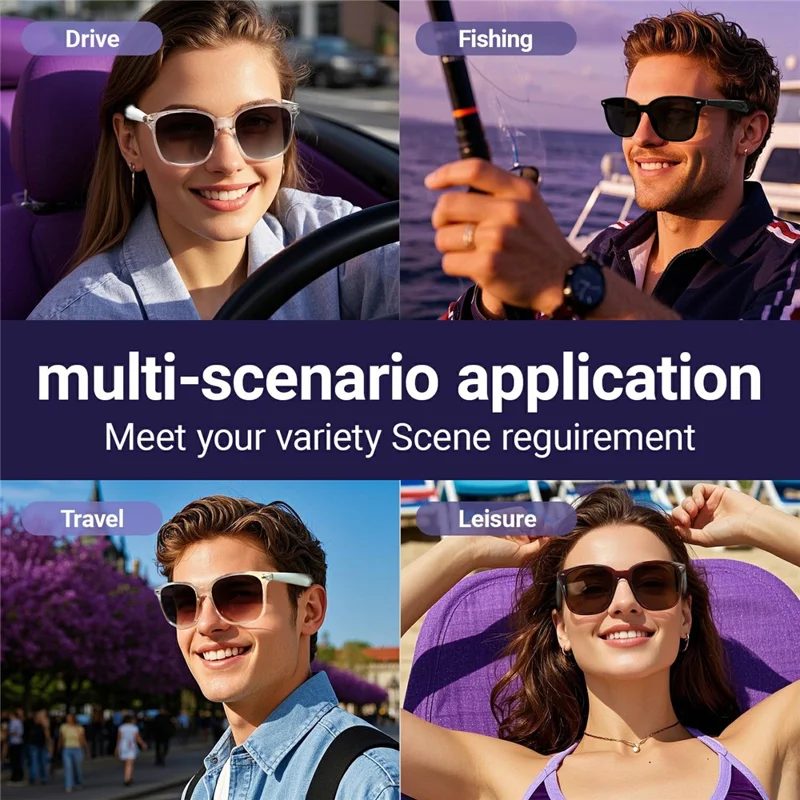 GY500 Gafas Inteligentes de Traducción con Control Táctil AI, Gafas de Sol Anti UV, Auriculares Bluetooth Compatibles - Montura Transparente + Lente Púrpura Degradada