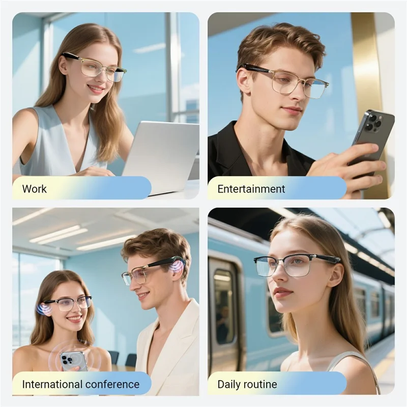 GY600 Умные очки для перевода AI Bluetooth-совместимая беспроводная гарнитура Очки с защитой от синего света - Серебристый+Черный