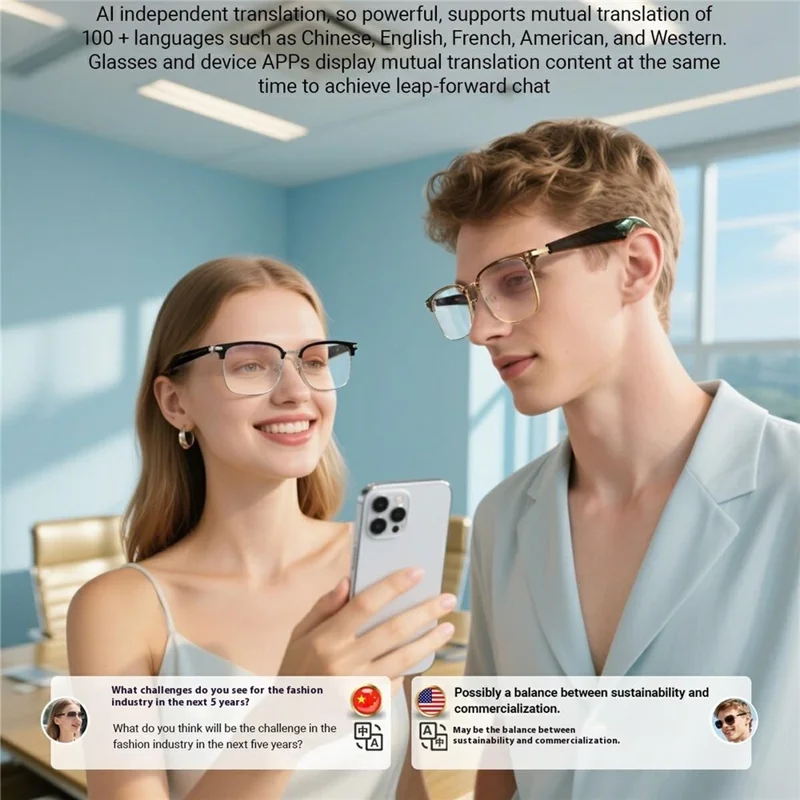 GY600 Умные очки для перевода AI Bluetooth-совместимая беспроводная гарнитура Очки с защитой от синего света - Серебристый+Черный