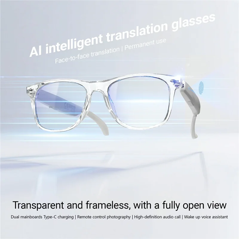 F16 AI Translation Bluetooth-compatible Earphone Glasses Touch Control Wireless Headset Smart Eyewear - Black Frame / Sunglasses