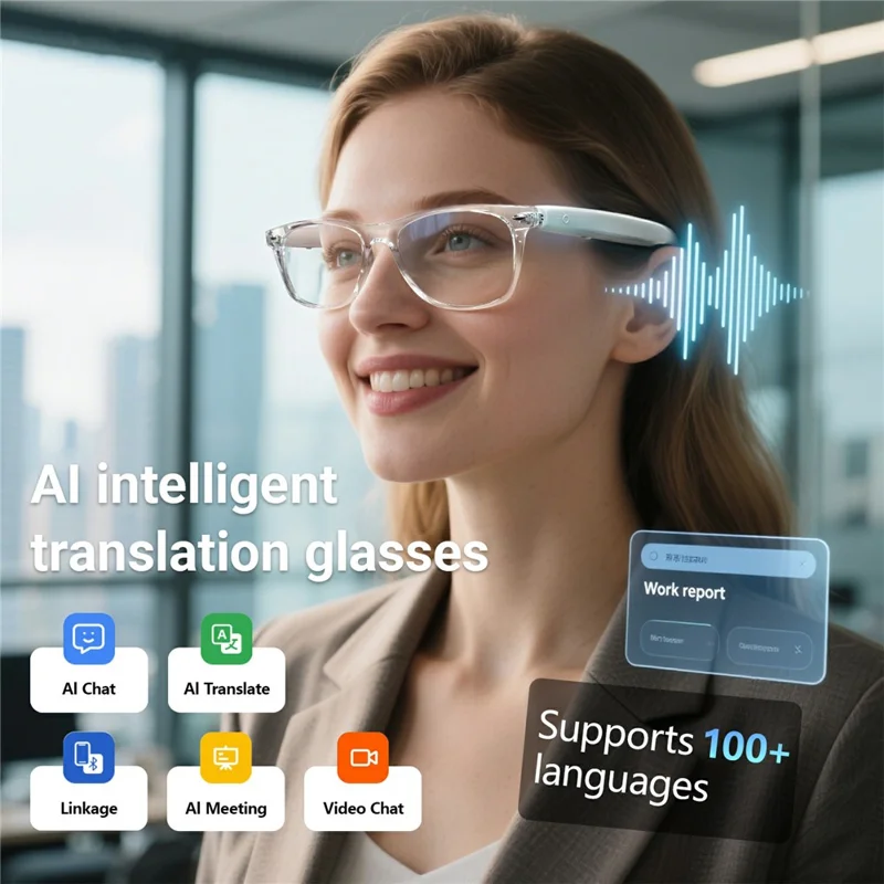 F16 AI Translation Bluetooth-compatible Earphone Glasses Touch Control Wireless Headset Smart Eyewear - Black Frame / Sunglasses