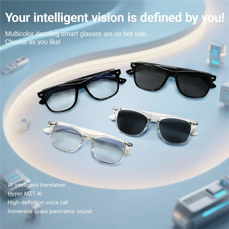 F16 AI Translation Bluetooth-compatible Earphone Glasses Touch Control Wireless Headset Smart Eyewear - Black Frame / Sunglasses