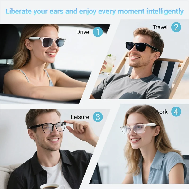 F16 AI Translation Bluetooth-compatible Earphone Glasses Touch Control Wireless Headset Smart Eyewear - Black Frame / Sunglasses