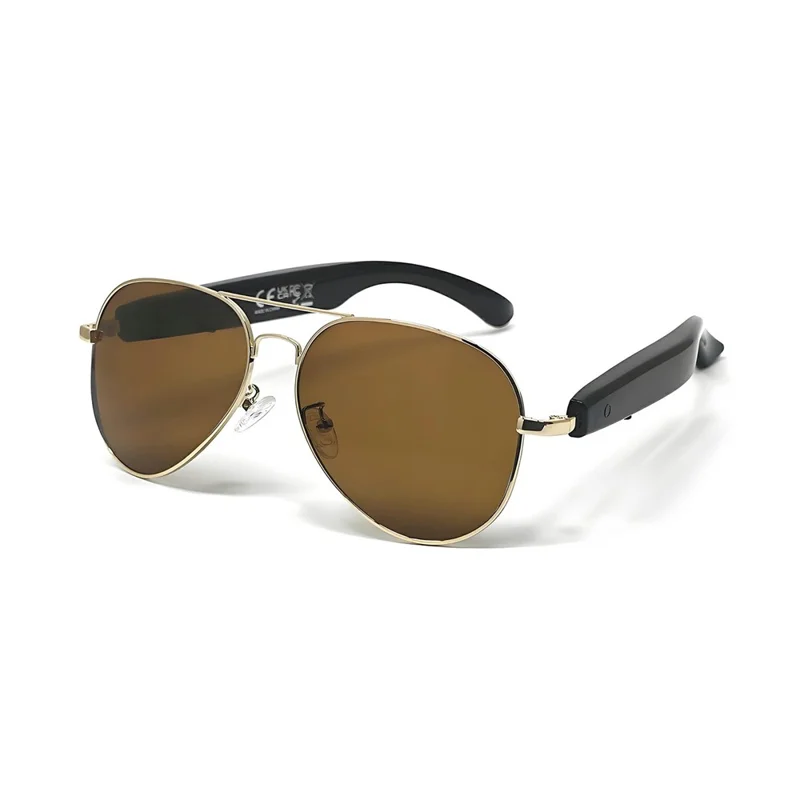 F18 AI Translation Bluetooth-compatible Earphone Glasses Wireless Headset UV Protection Smart Sunglasses - Gold Frame+Tan Lens
