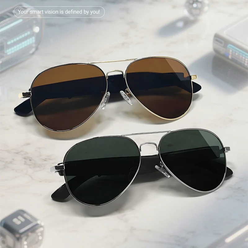 F18 AI Translation Bluetooth-compatible Earphone Glasses Wireless Headset UV Protection Smart Sunglasses - Gold Frame+Tan Lens