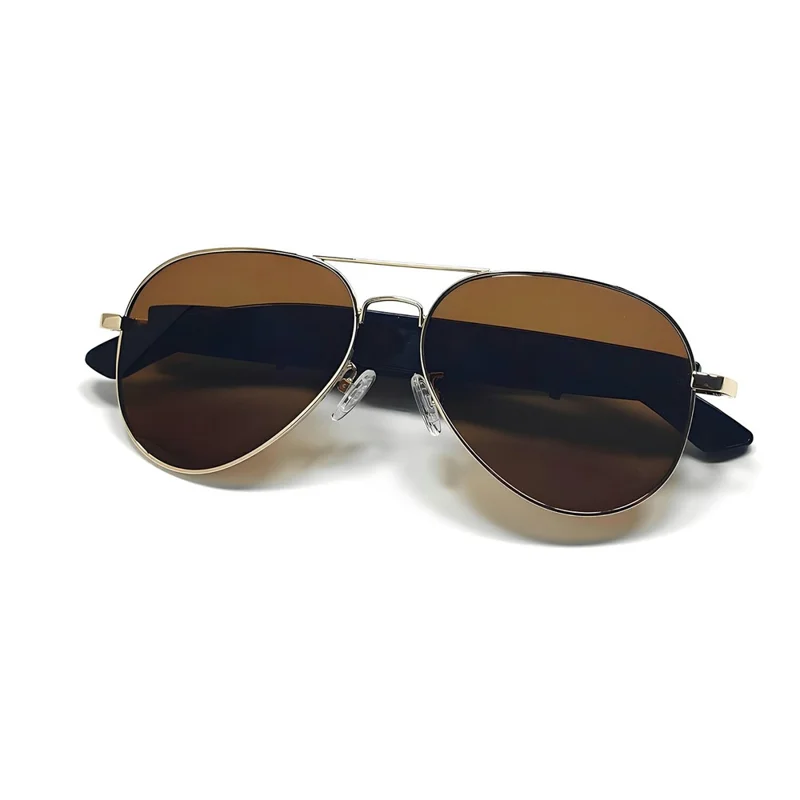 F18 AI Translation Bluetooth-compatible Earphone Glasses Wireless Headset UV Protection Smart Sunglasses - Gold Frame+Tan Lens