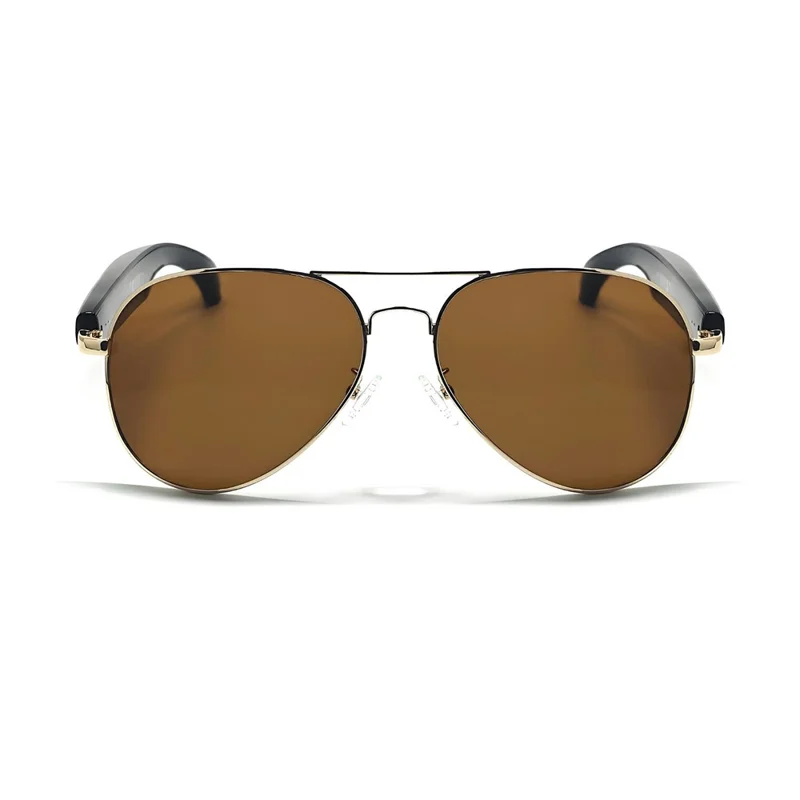 F18 AI Translation Bluetooth-compatible Earphone Glasses Wireless Headset UV Protection Smart Sunglasses - Gold Frame+Tan Lens