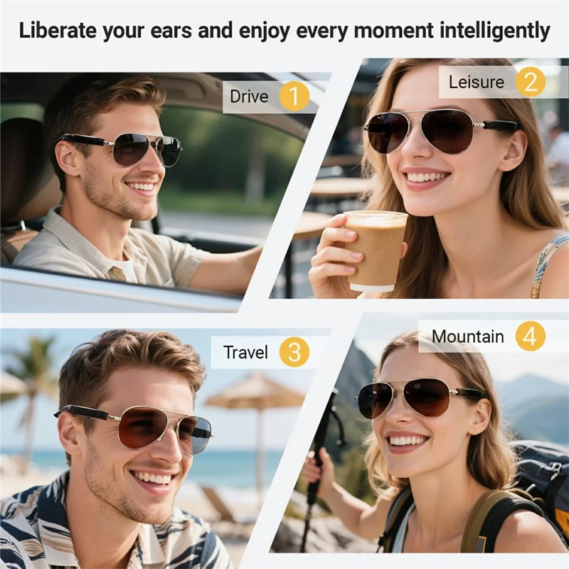 F18 AI Translation Bluetooth-compatible Earphone Glasses Wireless Headset UV Protection Smart Sunglasses - Gold Frame+Tan Lens