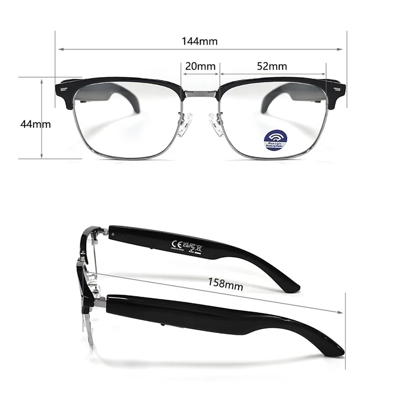 Auriculares inalámbricos de traducción de IA F20, gafas inteligentes compatibles con Bluetooth, música, llamadas, gafas inteligentes - Montura plateada / Antiazul