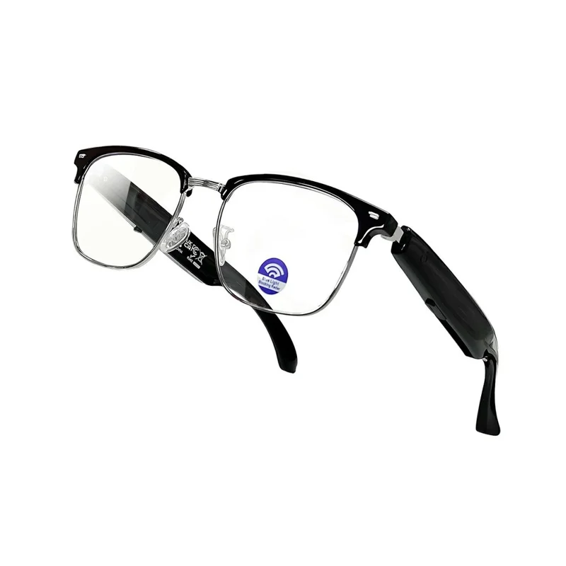 Auriculares inalámbricos de traducción de IA F20, gafas inteligentes compatibles con Bluetooth, música, llamadas, gafas inteligentes - Montura plateada / Antiazul
