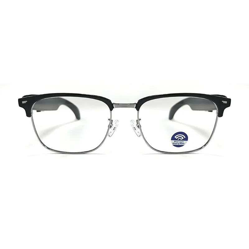 Auriculares inalámbricos de traducción de IA F20, gafas inteligentes compatibles con Bluetooth, música, llamadas, gafas inteligentes - Montura plateada / Antiazul