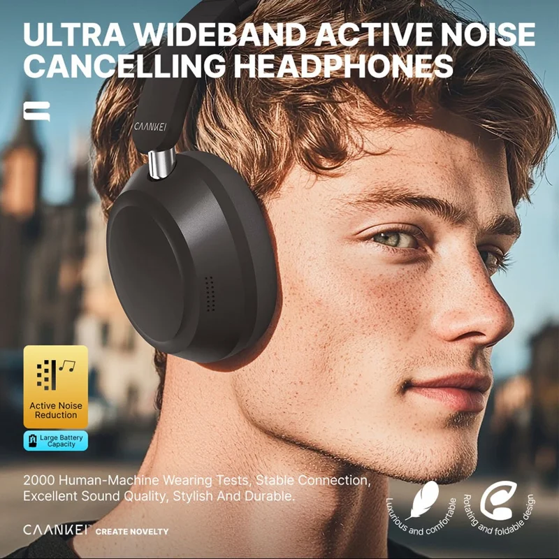 CAANKEI Wireless Headphones Active Noise Cancelling Bluetooth-Compatible Headset Over-Ear - Black