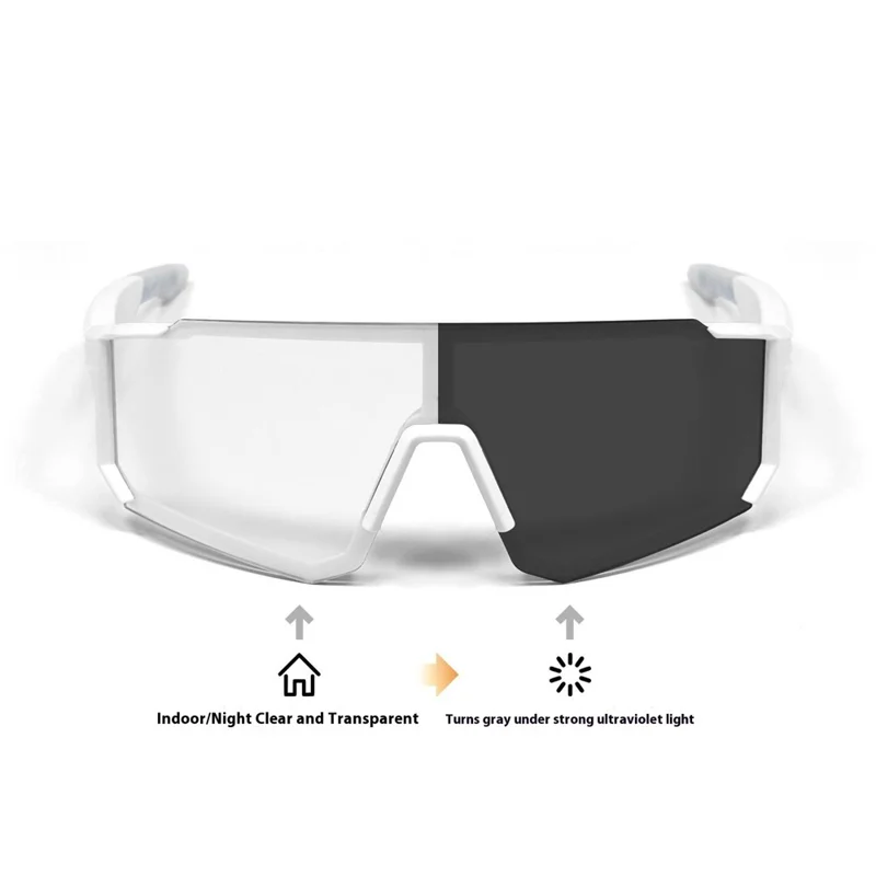 QY-Pro1 AI Translation Bluetooth-compatible Music Glasses for Outdoor Sports Anti UV Cycling Smart Eyewear - White Frame / Photochromic Grey Lens