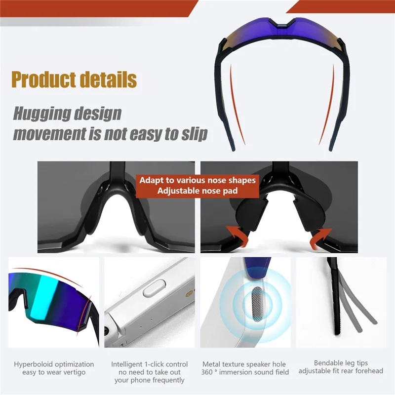 QY-Pro1 AI Translation Bluetooth-compatible Music Glasses for Outdoor Sports Anti UV Cycling Smart Eyewear - White Frame / Photochromic Grey Lens