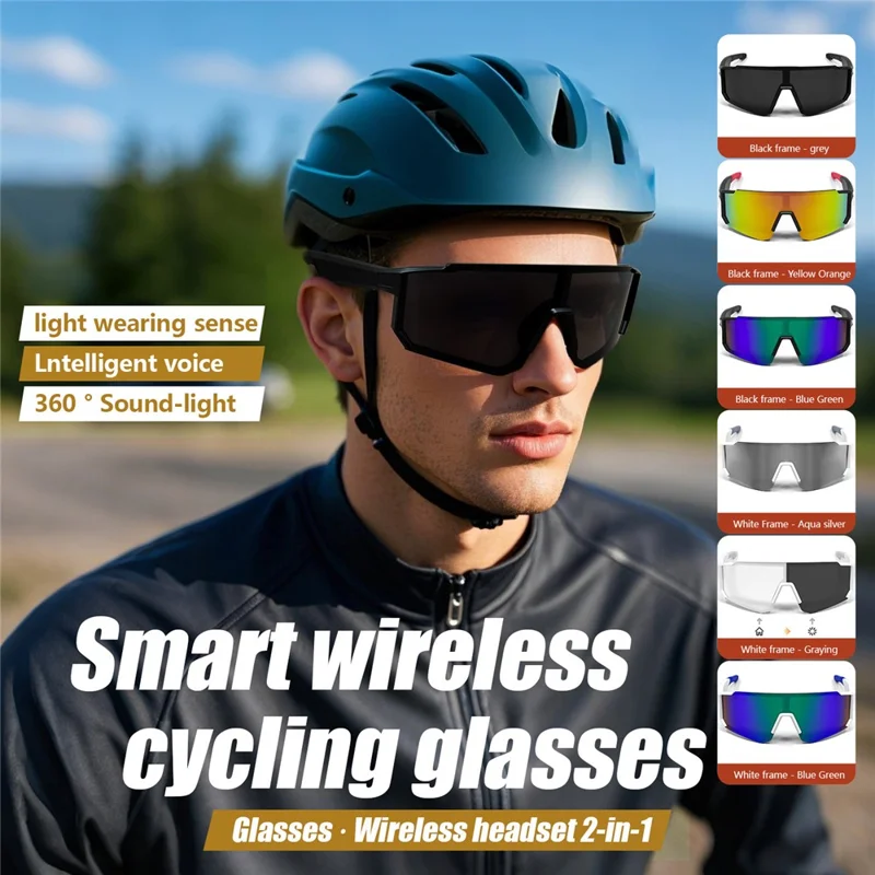 QY-Pro1 AI Translation Bluetooth-compatible Music Glasses for Outdoor Sports Anti UV Cycling Smart Eyewear - White Frame / Photochromic Grey Lens