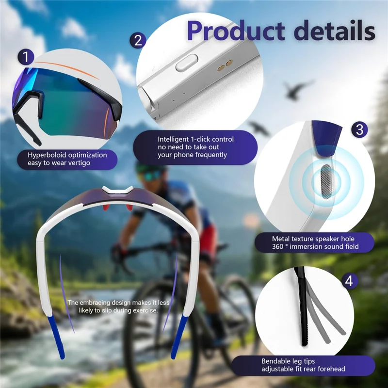 QY-Pro2 Спортивные очки для активного отдыха на открытом воздухе с Bluetooth, функцией перевода и вызова, умные очки - Белая оправа / Меняющая цвет линза
