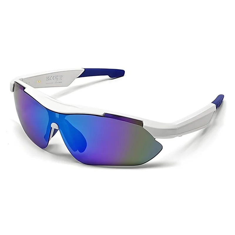 Occhiali da sole sportivi QY-Pro3 AI Bluetooth compatibili per attività all'aperto, ciclismo, musica e chiamate - Bianco+Blu