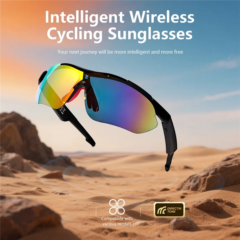 Occhiali da sole sportivi QY-Pro3 AI Bluetooth compatibili per attività all'aperto, ciclismo, musica e chiamate - Bianco+Blu
