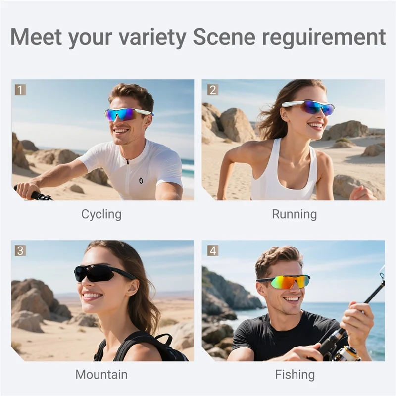Occhiali da sole sportivi QY-Pro3 AI Bluetooth compatibili per attività all'aperto, ciclismo, musica e chiamate - Bianco+Blu
