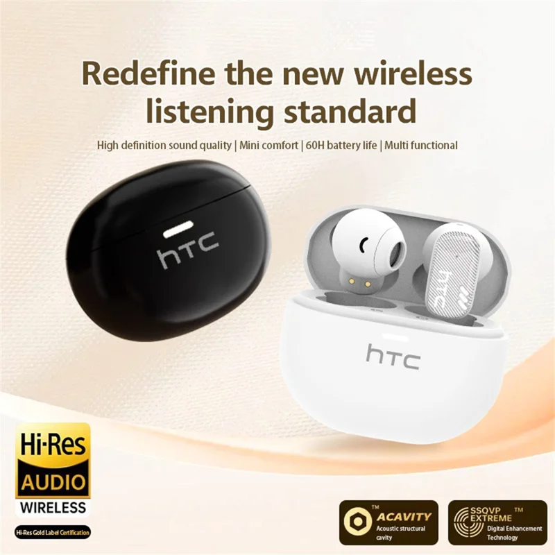 HTC NE16 Wireless Earbuds TWS In-Ear Bluetooth-Compatible 6.0 HiFi Stereo Music Calls Headsets - Black