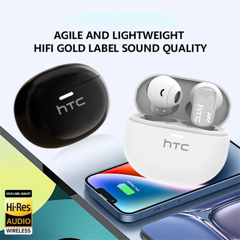 HTC NE16 Wireless Earbuds TWS In-Ear Bluetooth-Compatible 6.0 HiFi Stereo Music Calls Headsets - Black