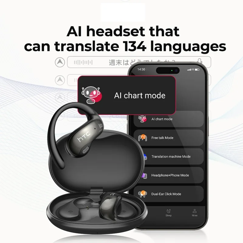 HTC NE19 OWS Wireless Headset High Definition Stereo Bluetooth-Compatible 6.0 Sports Earphones - Black