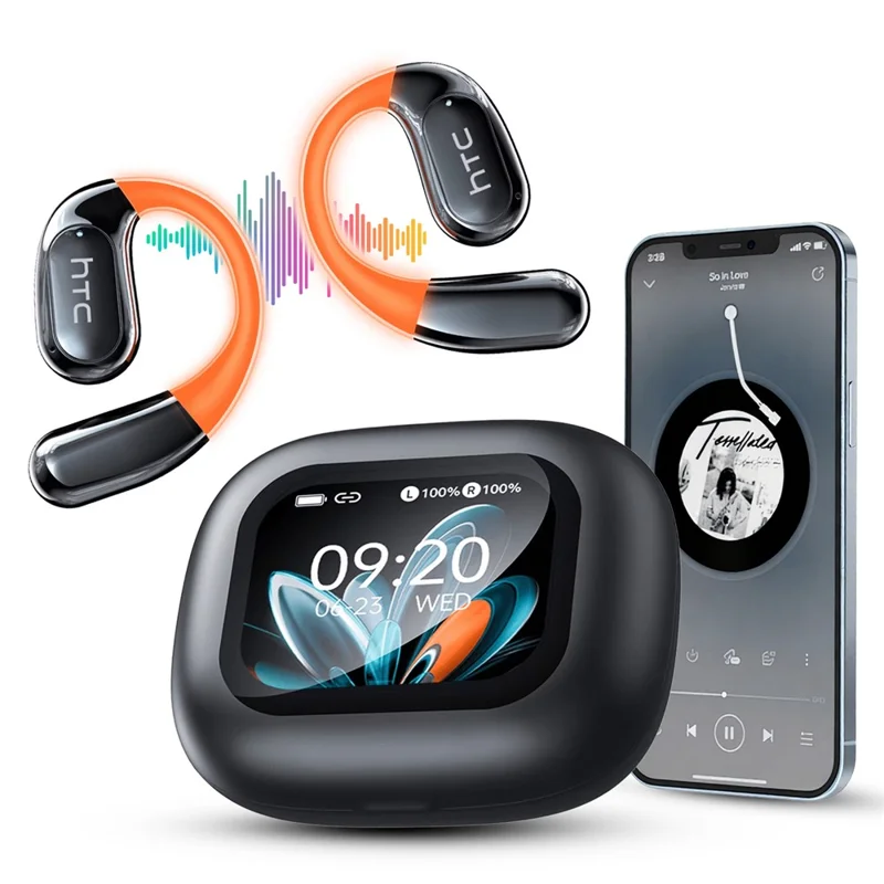 HTC NE27 AI Translation Earbuds Wireless Headsets with LED Display OWS Bluetooth-Compatible Smart Earphones