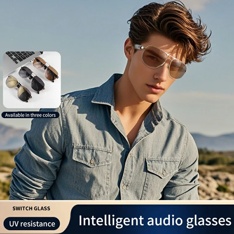 GS02 Polarisierte Linsen Pilotenbrille KI-Übersetzung Smart Eyewear Bluetooth-kompatible Musikbrille - Gold+Beige