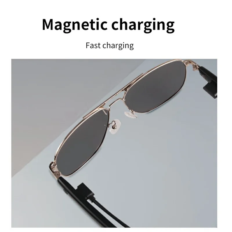GS02 Polarized Lens Aviator Glasses AI Translation Smart Eyewear Bluetooth-compatible Music Eyeglasses - Silver+Black