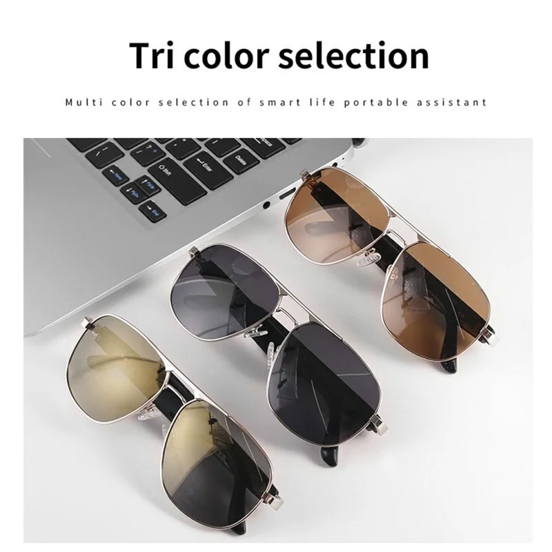 GS02 Polarized Lens Aviator Glasses AI Translation Smart Eyewear Bluetooth-compatible Music Eyeglasses - Silver+Black