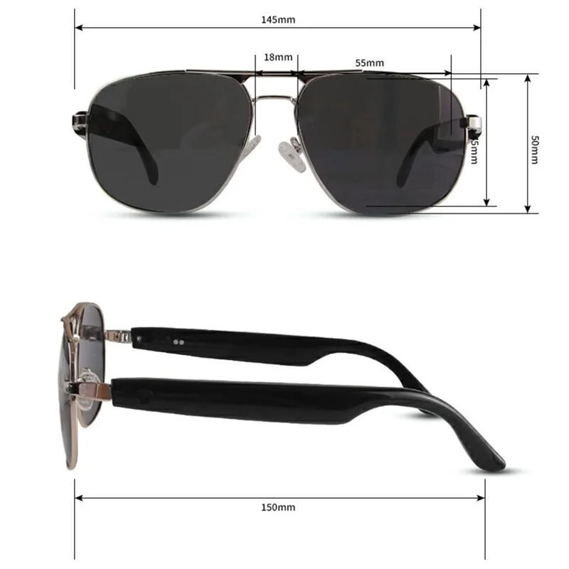 GS02 Polarized Lens Aviator Glasses AI Translation Smart Eyewear Bluetooth-compatible Music Eyeglasses - Silver+Black