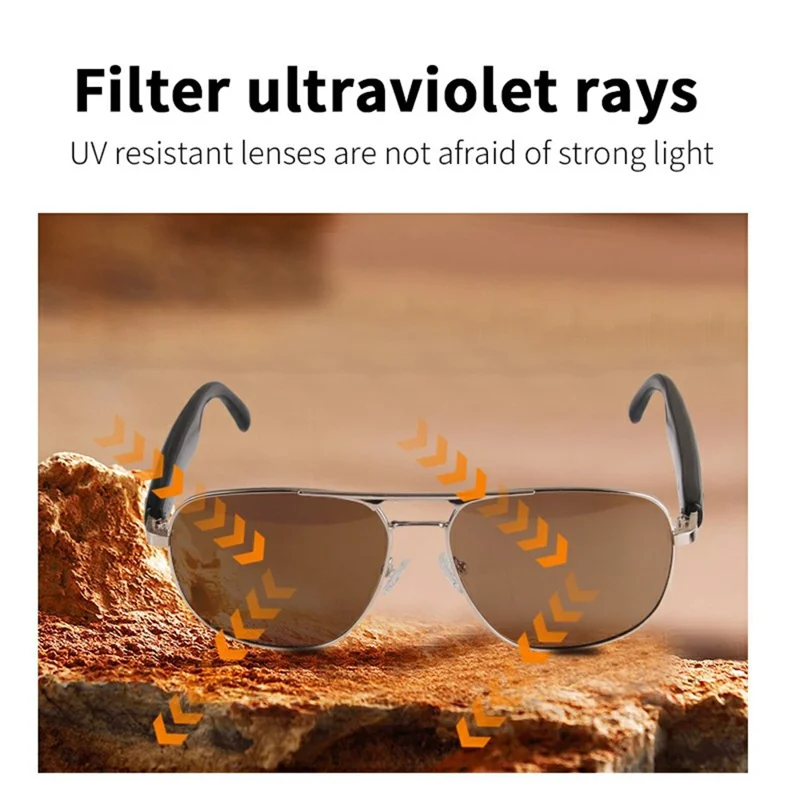 GS02 Polarized Lens Aviator Glasses AI Translation Smart Eyewear Bluetooth-compatible Music Eyeglasses - Silver+Black