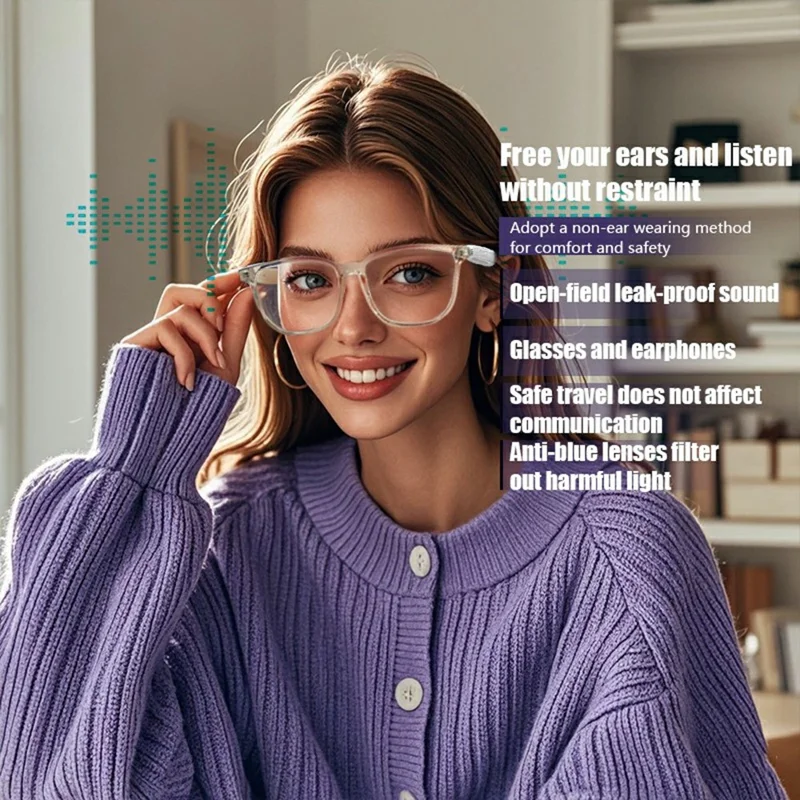 Óculos Inteligentes GS03 AI Translation com Bluetooth - Armação Transparente, Óculos Inteligentes para Música e Chamadas - Polarizado Gradiente Cinza