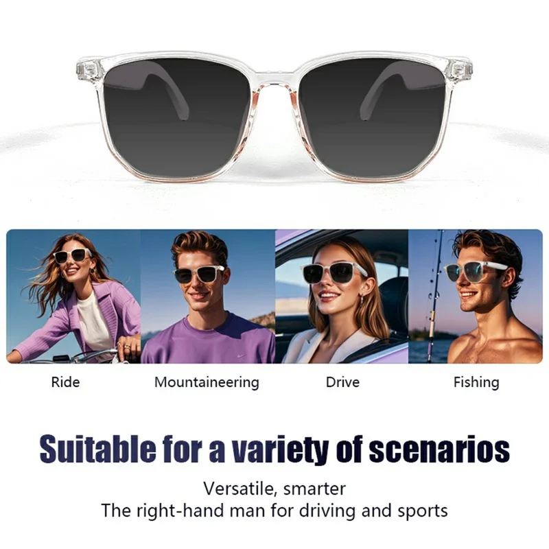 Óculos Inteligentes GS03 AI Translation com Bluetooth - Armação Transparente, Óculos Inteligentes para Música e Chamadas - Polarizado Gradiente Cinza