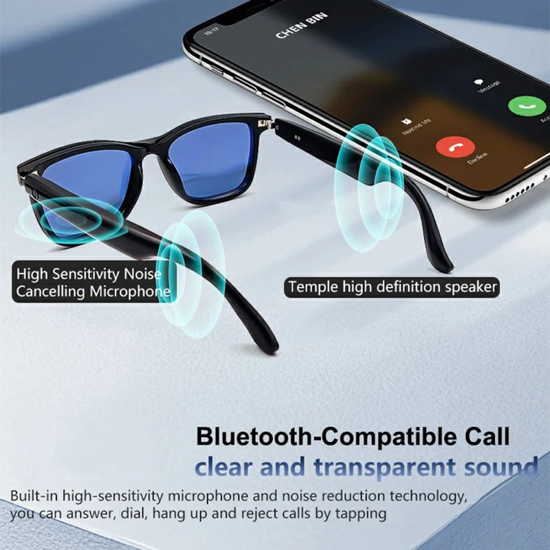 GS05 AI Translation Bluetooth-compatible Glasses Smart Eyewear with Magnetic Detachable Polarized Lens - Anti Blue Light+Polarized Black
