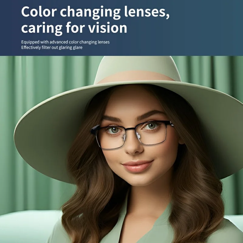 GS06 Wireless Music Earphone AI Translation Bluetooth-compatible Glasses Anti Blue Light Photochromic Lens Smart Eyewear - Gold Frame