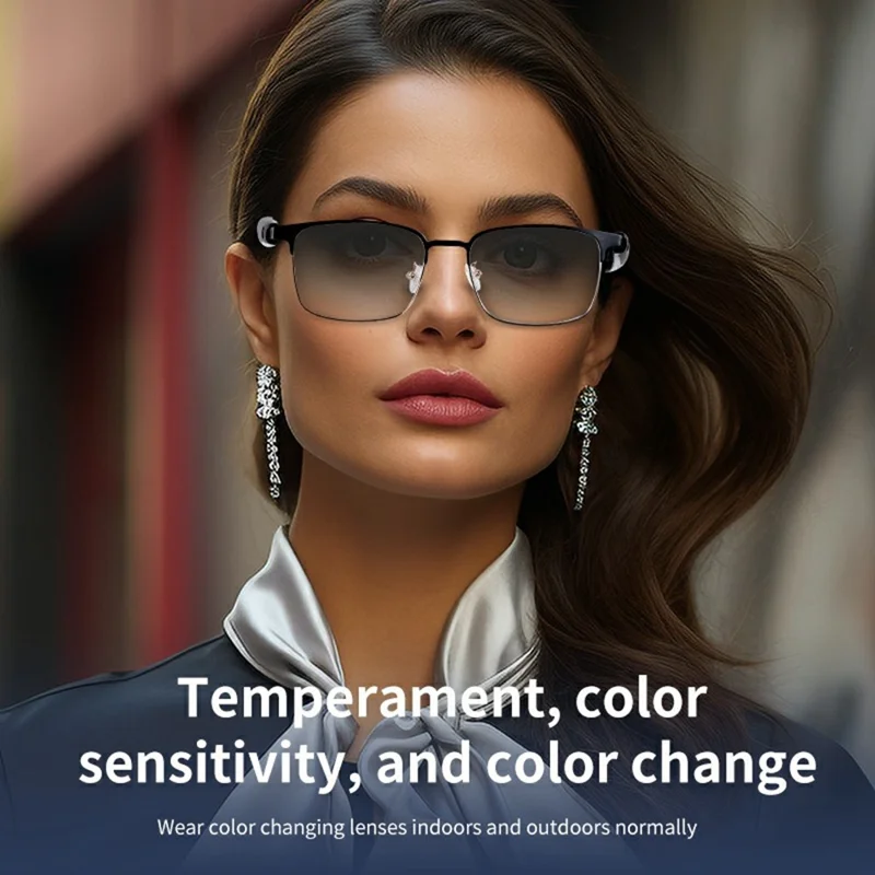 GS06 Wireless Music Earphone AI Translation Bluetooth-compatible Glasses Anti Blue Light Photochromic Lens Smart Eyewear - Gold Frame