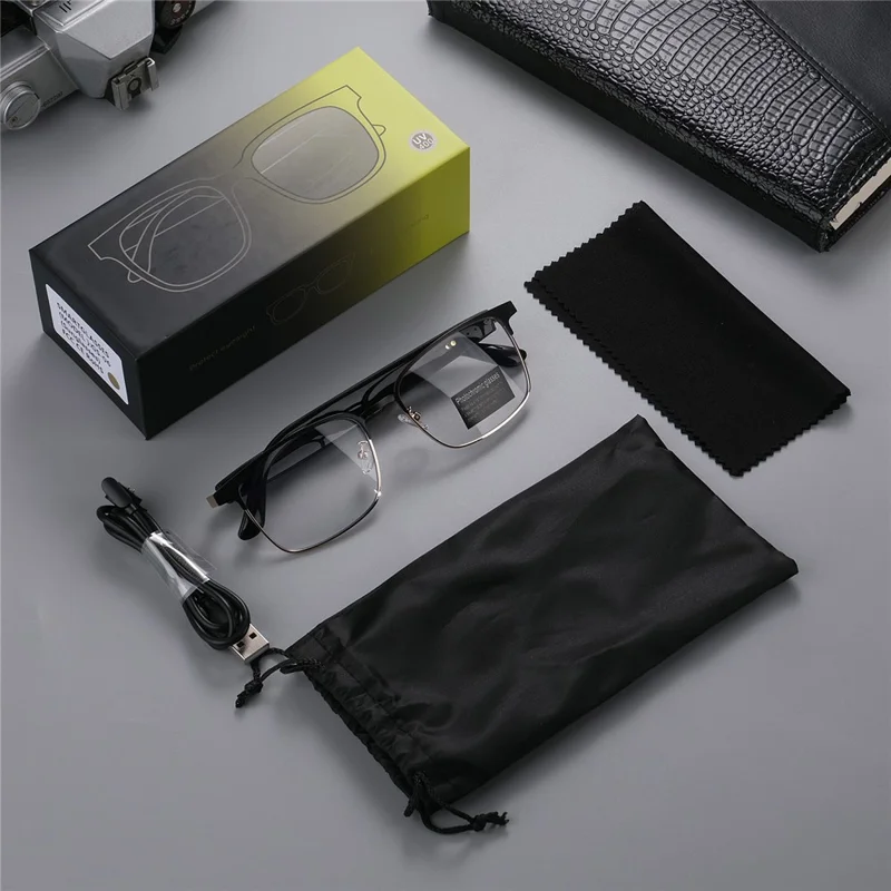 GS06 Wireless Music Earphone AI Translation Bluetooth-compatible Glasses Anti Blue Light Photochromic Lens Smart Eyewear - Gold Frame