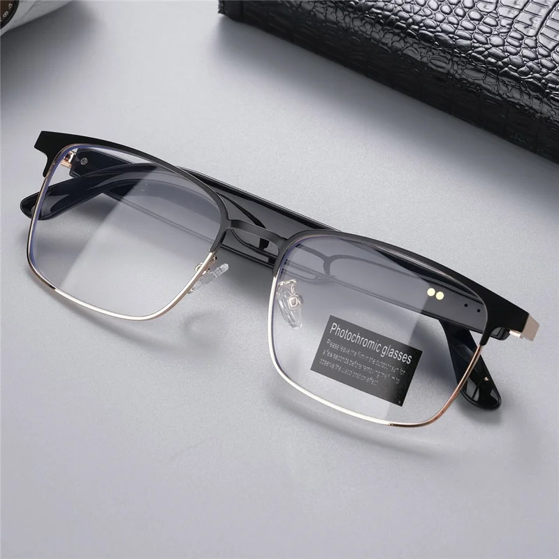 GS06 Wireless Music Earphone AI Translation Bluetooth-compatible Glasses Anti Blue Light Photochromic Lens Smart Eyewear - Gold Frame