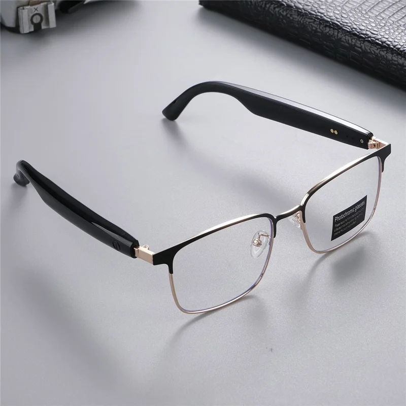 GS06 Wireless Music Earphone AI Translation Bluetooth-compatible Glasses Anti Blue Light Photochromic Lens Smart Eyewear - Gold Frame