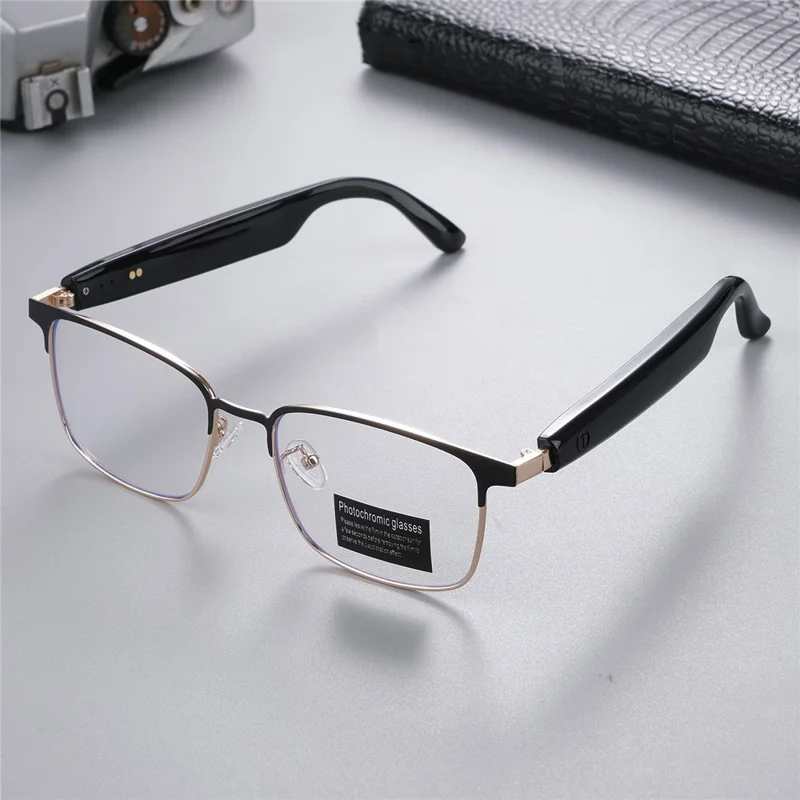 GS06 Wireless Music Earphone AI Translation Bluetooth-compatible Glasses Anti Blue Light Photochromic Lens Smart Eyewear - Gold Frame