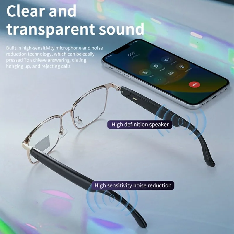GS06 Wireless Music Earphone AI Translation Bluetooth-compatible Glasses Anti Blue Light Photochromic Lens Smart Eyewear - Gold Frame