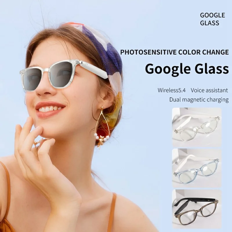 GS07 UV400 Photochromic Lens Bluetooth-compatible Music Call Glasses AI Translation Smart Eyewear - White Frame