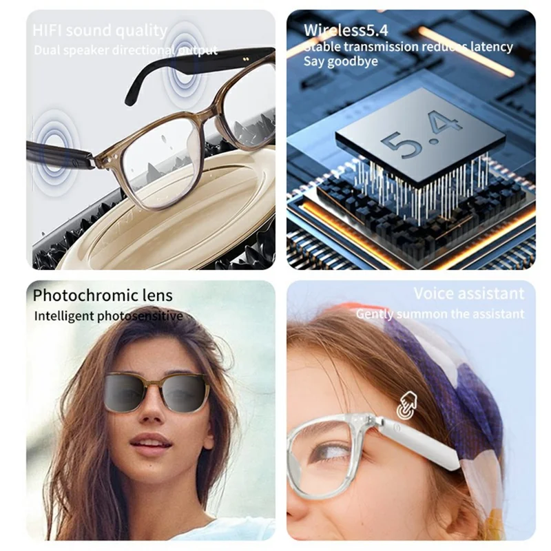 GS07 UV400 Photochromic Lens Bluetooth-compatible Music Call Glasses AI Translation Smart Eyewear - White Frame