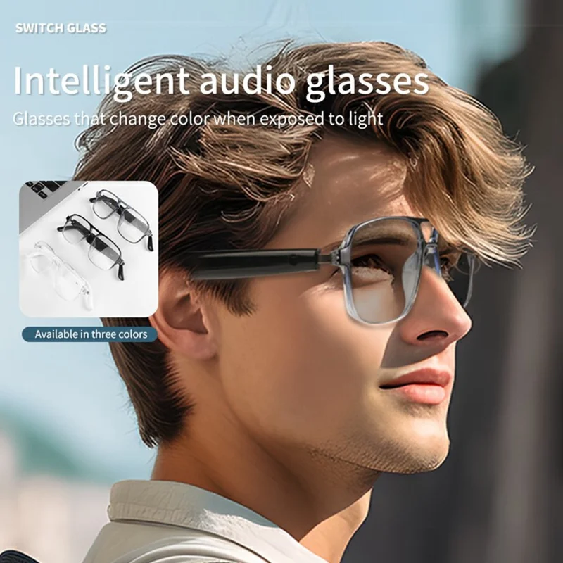 GS10 Multifunction AI Translation Bluetooth-compatible Music Glasses Photochromic Lens Smart Eyewear - Clear Dark Blue Frame