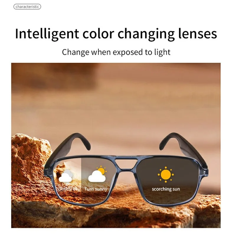 GS10 Multifunction AI Translation Bluetooth-compatible Music Glasses Photochromic Lens Smart Eyewear - Clear Dark Blue Frame
