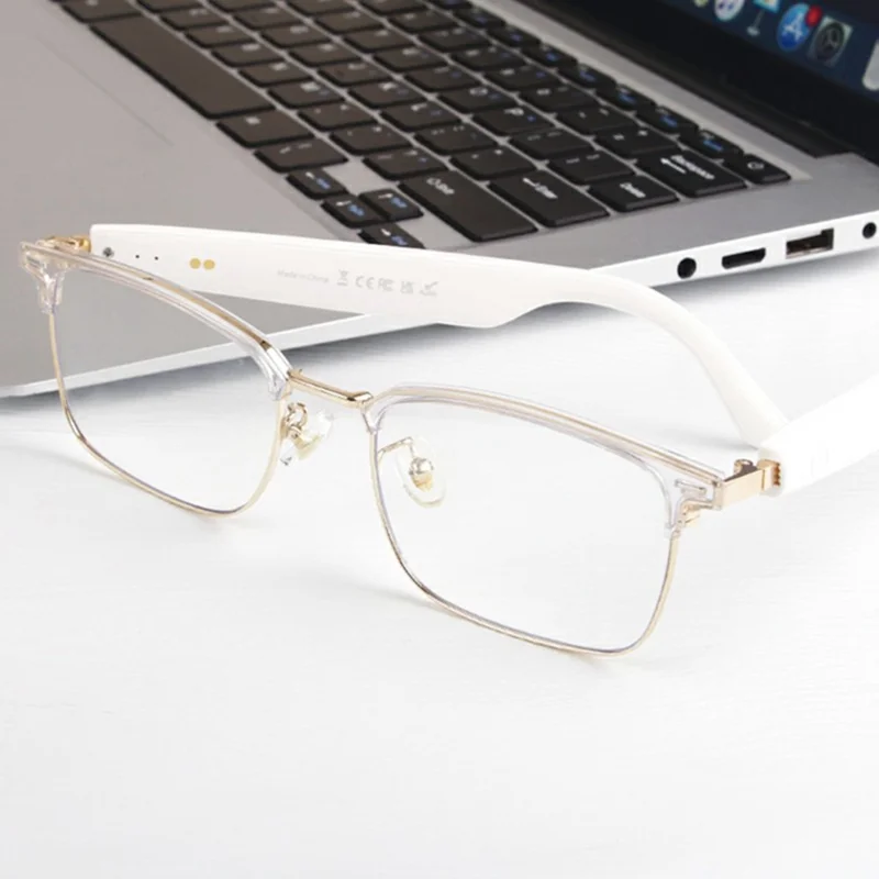 GS13 Smart briller med fotokromatiske linser, AI-oversættelse, trådløs headset, Bluetooth-kompatible briller - Guld+hvid frame