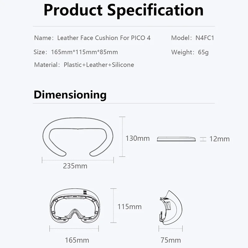 AMVR N4FC1 Для сменной накладки на лицо PICO 4 VR Headset из ПУ-кожи с блокировкой света