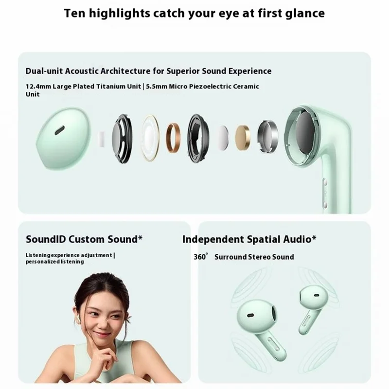XIAOMI Redmi Buds 7S Bluetooth-compatible Earbuds Semi In Ear Active Noise Cancelling Earphones - Cyan