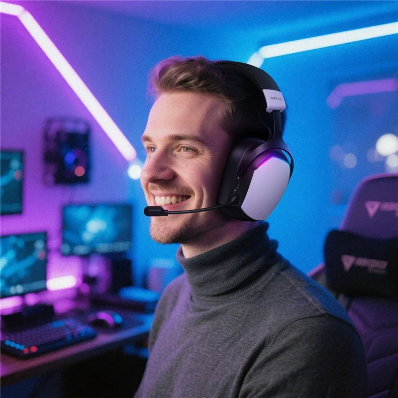 ACEFAST H11 Low Latency Gaming Headset Bluetooth-compatible Wireless Over Ear Headphones with Detachable Mic